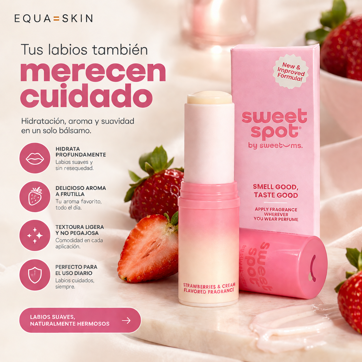 EQUA SKIN Fresh | Fragancia Íntima en Barra | Aroma Frutilla con Crema, Sin Alcohol | 10 g