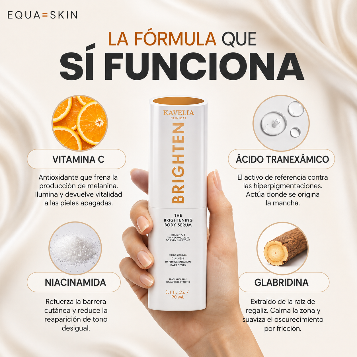 Unifica tu tono en las zonas que más te incomodan: reduce manchas oscuras, empareja el tono y suaviza zonas ásperas